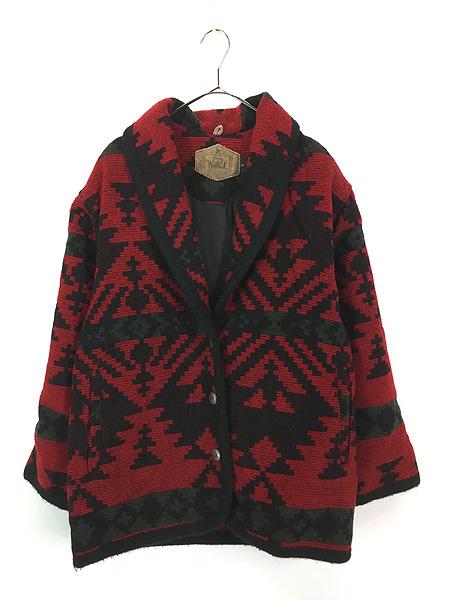 古着 80s USA製 WoolRich ネイティブ チマヨ 総柄 ショールカラー ウール ブランケット ジャケット コンチョボタン M