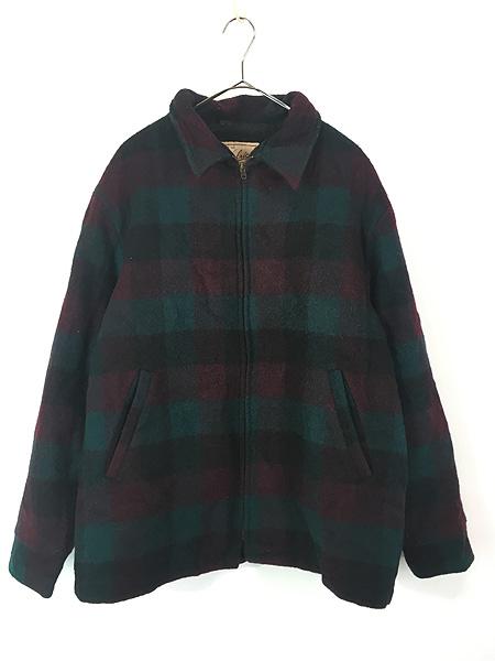 古着 90s USA製 WoolRich ボア フリース ライナー ブロック チェック フルジップ ウール スポーツ ジャケット L