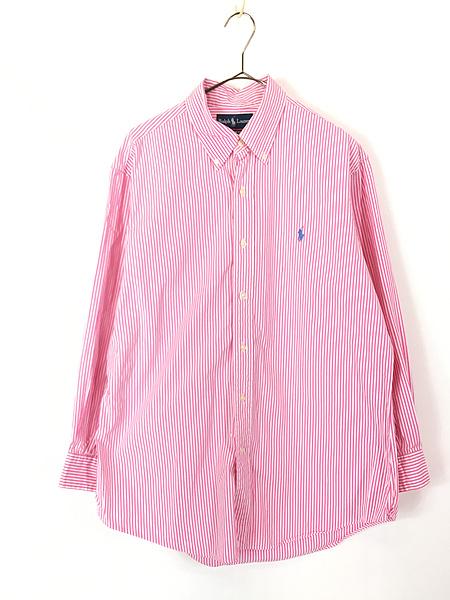 古着 90s Ralph Lauren 「CUSTOM FIT」 ピンク×白 ストライプ BD シャツ L 古着の通販は 5,143円