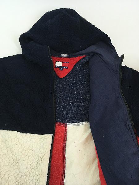 古着 90s  JEANS フラッグ パターン ボア フリース ジャケット パーカー M 古着 古着 90s TOMMY JEANS フラッグ パターン ボア フリース ジャケット