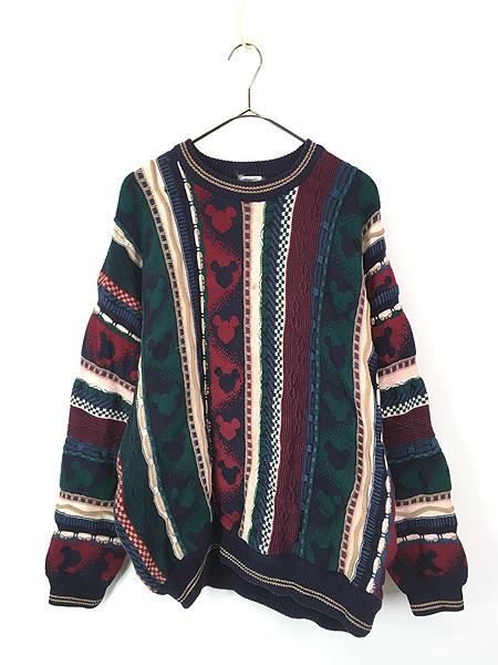 古着 90s Disney Mickey ミッキー ランダム ストライプ コットン ニット セーター L 古着の通販は 19,800円