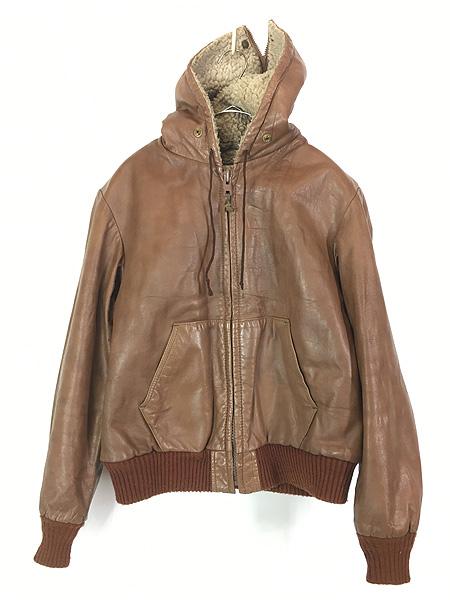 古着 70s LAKELAND ボア ライナー 2way フーデッド レザー ジャケット パーカー 42の通販は