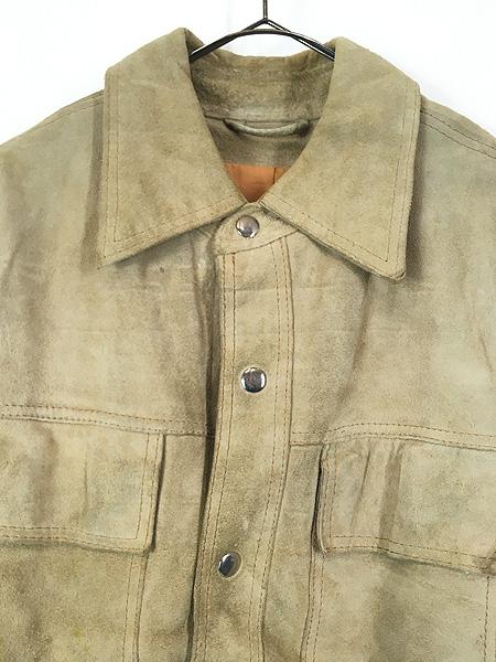 古着 70s BARACUTA スナップボタン 本革 スエード レザー シャツ ジャケット 42の通販は