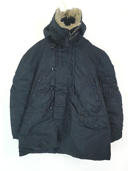 古着 90s USA製 ALPHA Type N-3B(N) N-3A ファー フーデッド パデッド フライト ジャケット コート L