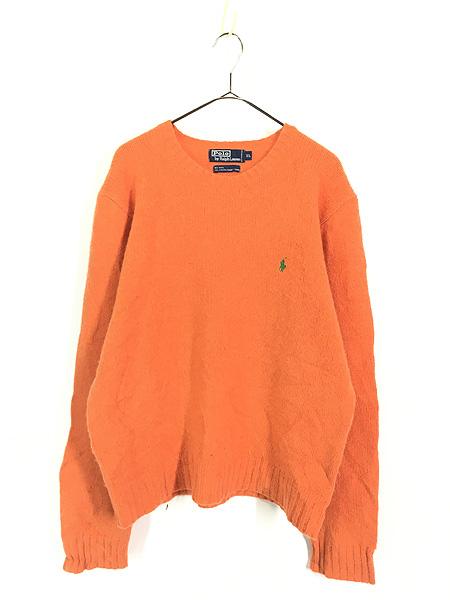 古着 Polo Ralph Lauren ワンポイント 上質 アンゴラ ウール ニット セーター オレンジ XL 古着