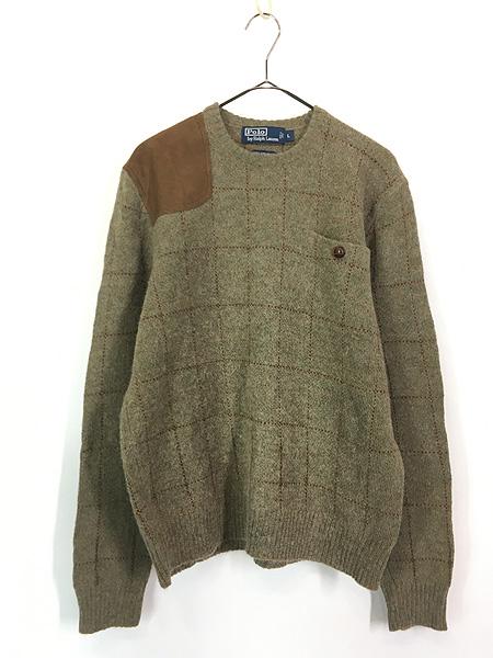 古着 Polo Ralph Lauren 上質 アルパカ ラムウール チェック ハンティング ニット セーター L 古着