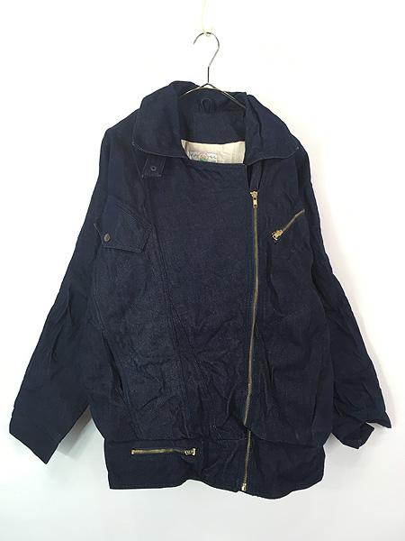 古着 80-90s Reputable Clothing 真紺 ブルー デニム ダブル ライダース ジャケット L