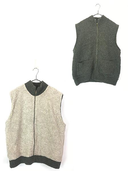 古着 80s USA製 ORVIS フランネル ウール ニット × フリース ハイネック リバーシブル ベスト Mの通販は 6,622円