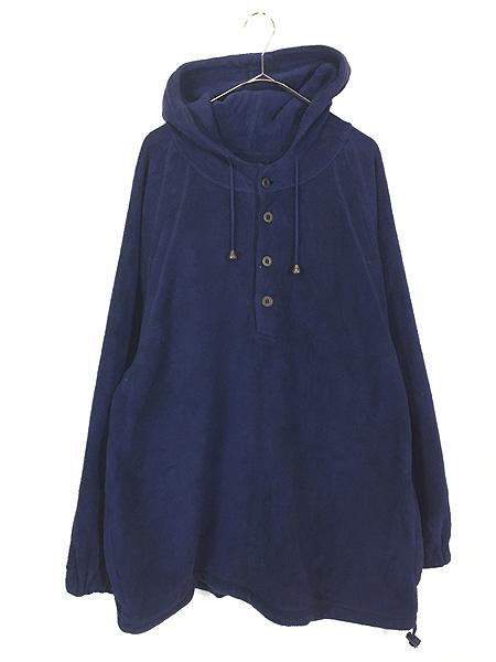 古着 90s USA製 Eddie Bauer 無地 ソリッド ハーフボタン フーデッド フリース ジャケット パーカー Mの通販は