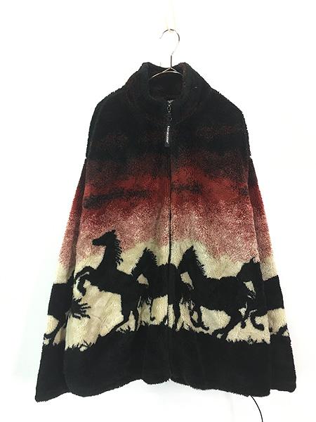 古着 90s USA製 BLACK MOUNTAIN 馬 ホース アニマル フリース ジャケット XXL 古着