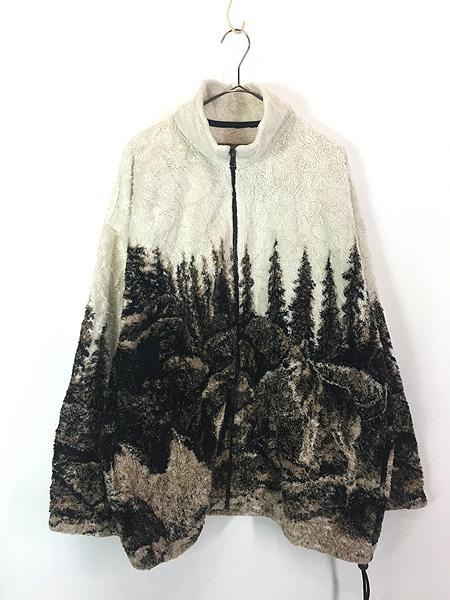 古着 90s USA製 BEAR RIDGE オオカミ ウルフ アニマル フリース ジャケット XL 古着