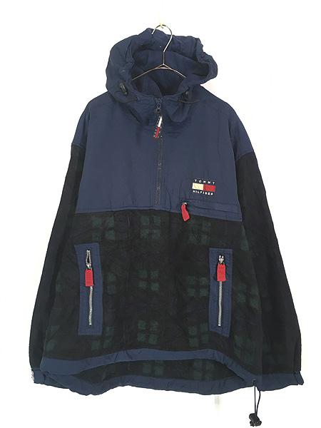 古着 90s   ブラックウォッチ チェック フリース アノラック ジャケット パーカー L 古着