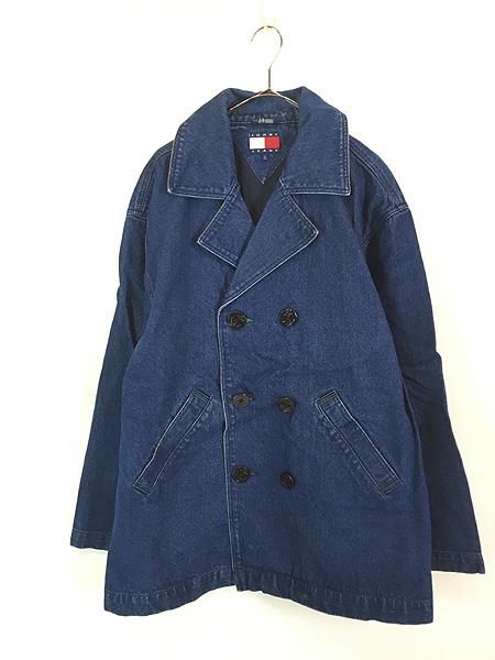 古着 90s  JEANS アンカー ボタン ダブルブレスト インディゴ デニム Pコート L 古着