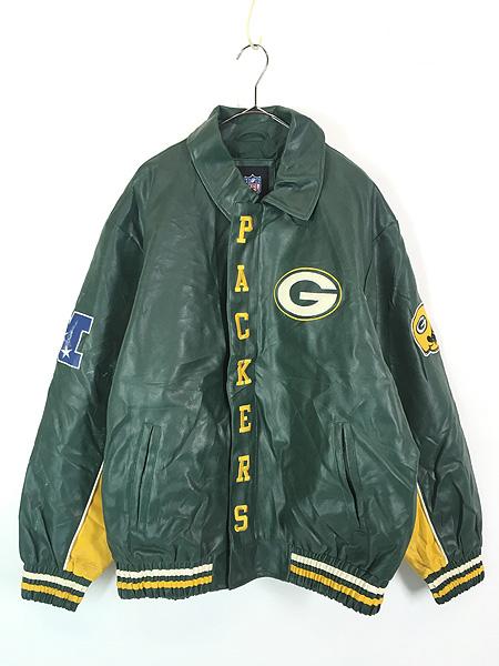古着 NFL Green Bay Packers パッカーズ 両面 刺しゅう パデット フェイクレザー ジャケット L 古着