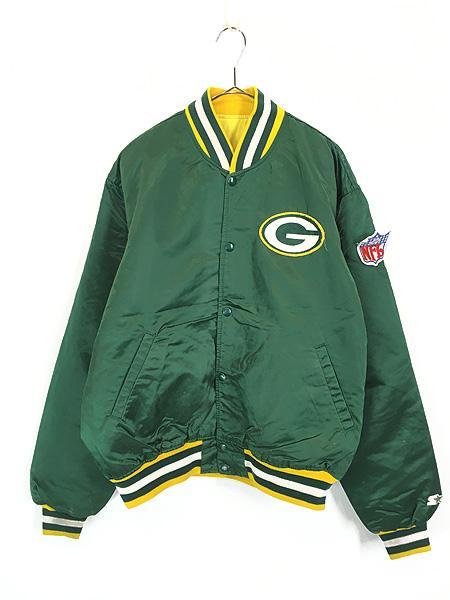 古着 90s USA製 STARTER NFL Green Bay Packers パッカーズ 光沢 サテン スタジャン ジャケット XL 古着
