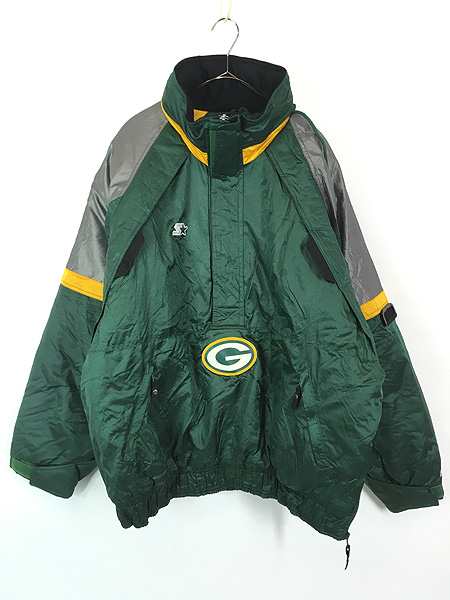 古着 90s STARTER NFL Green Bay Packers パッカーズ ハーフジップ 2way パデット 光沢 ナイロン ジャケット XL 古着