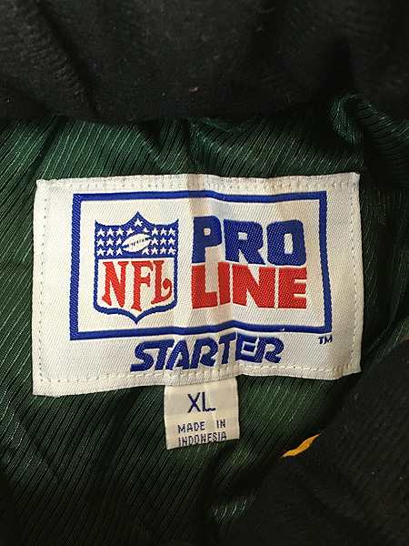 古着 90s STARTER NFL Green Bay Packers パッカーズ ハーフジップ 2way パデット 光沢 ナイロン ジャケット XL 古着