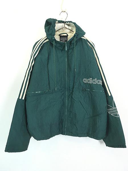 古着 90s adidas BIG ロゴ & トレフォイル パデット フーデッド ジャケット パーカー M 古着