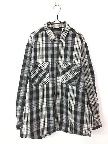 古着 90s FIVE BROTHER ブラック バッファロー チェック ヘビー フランネル シャツ ヘビネル XL