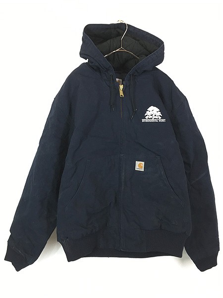 古着 Carhartt ネイビー ダック 防寒 パデット アクティブ パーカー ジャケット L 古着