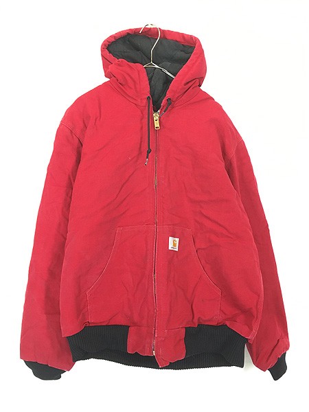 古着 90s USA製 Carhartt レッド ダック 防寒 パデット アクティブ パーカー ジャケット M 古着