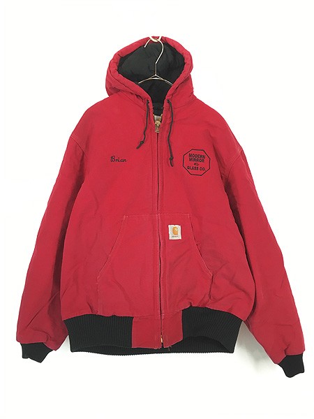 古着 90s Carhartt レッド ダック 防寒 パデット アクティブ パーカー ジャケット XL 古着