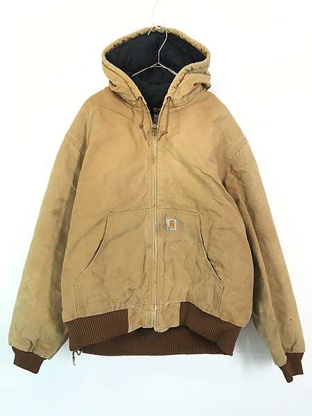 古着 90s USA製 Carhartt ブラウン ダック 防寒 パデット アクティブ パーカー ジャケット L 古着