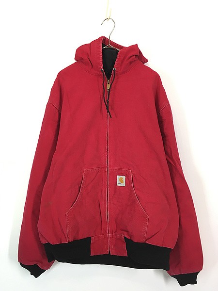 古着 80-90s Carhartt 裏地 メッシュ レッド ダック アクティブ パーカー ジャケット L位 古着