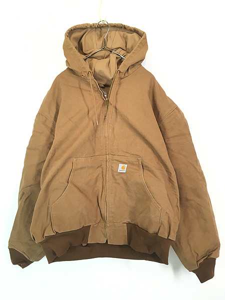 古着 90s USA製 Carhartt 裏地 メッシュ ブラウン ダック アクティブ パーカー ジャケット XXL 古着