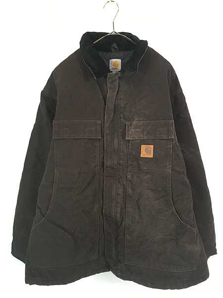 古着 Carhartt ダーク ブラウン ダック パデット トラディショナル コート XL 古着