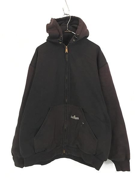古着 90s Carhartt 裏地 メッシュ ワンポイント 刺しゅう スウェット ジップ パーカー 黒 XL 古着