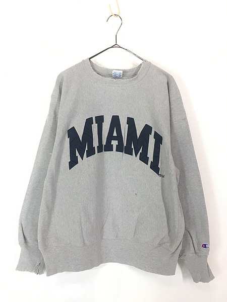 古着 90s USA製 Champion Reverse Weave 「MIAMI」 カレッジ パッチ リバース スウェット L 古着