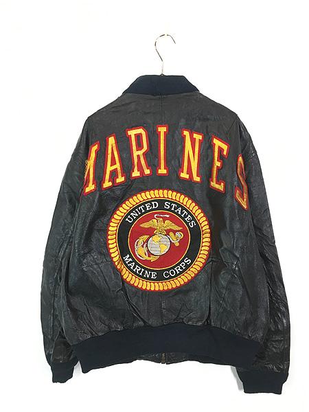古着 90s 「MARINES」 USMC 星条旗 本革 オール レザー MA-1