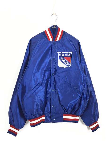 古着 80s USA製 NHL New York Rangers レンジャーズ 光沢 サテン パデット スタジャン ジャケット L 古着