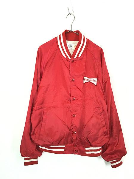 古着 80s USA製 Budweiser ビール 企業 パッチ 光沢 サテン ナイロン スタジャン ジャケット XXL 古着の通販は 6,468円