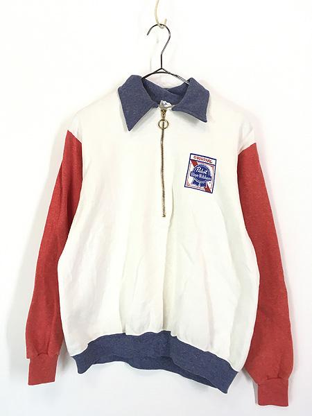 古着 70-80s Pabst Blue Ribbon ブルーリボン ビール 企業 ハーフジップ スウェット トレーナー L 古着