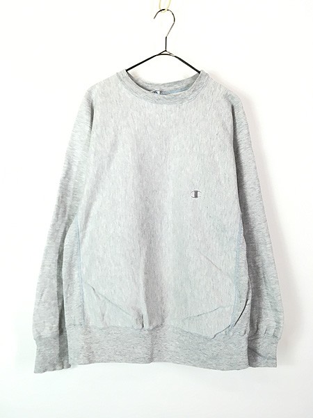 古着 80s USA製 Champion Reverse Weave 水色ステッチ デカ目 ワンポイント リバース スウェット グレー XL 古着
