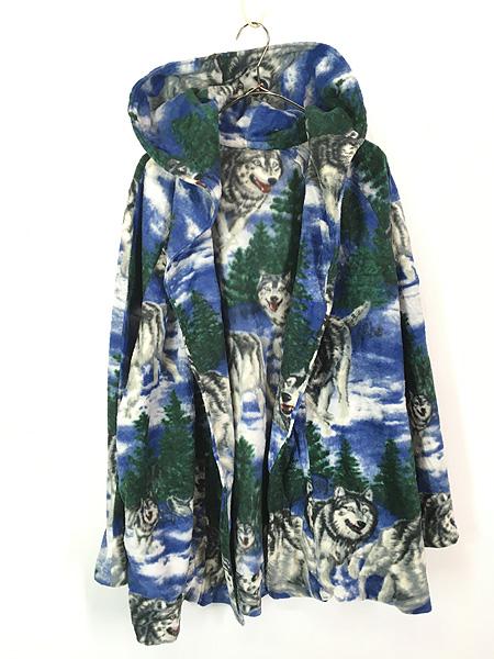 古着 オオカミ ウルフ 雪山 フーディー ショート ガウン ジャケット XL位 古着