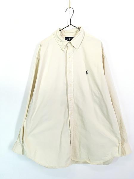 古着 90s Ralph Lauren 「BLAIRE」 ワンポイント ソリッド コットン ツイル BD シャツ アイボリー XL 古着の通販は 5,115円