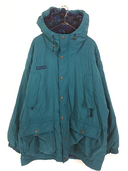 古着 90s Columbia 裏地 ネイティブ柄 フリース ナイロン ジャケット パーカー L 古着