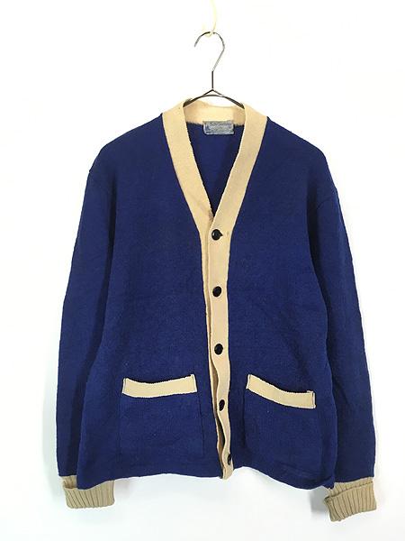 古着 40-50s Better Sportswear パチポケ 2tone ウール スクール ニット カーディガン M