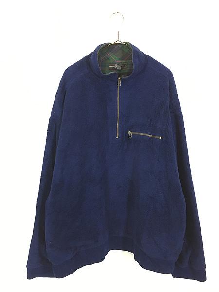 古着 90s BANANA REPUBLIC チェック ライナー ハーフジップ プルオーバー パイル フリース ジャケット XL