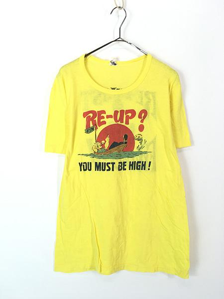 古着 70-80s RE-UP? Popeye ポパイ FUCK YOU 中指 パロディー 染込み 両面 Tシャツ L位 古着の通販は