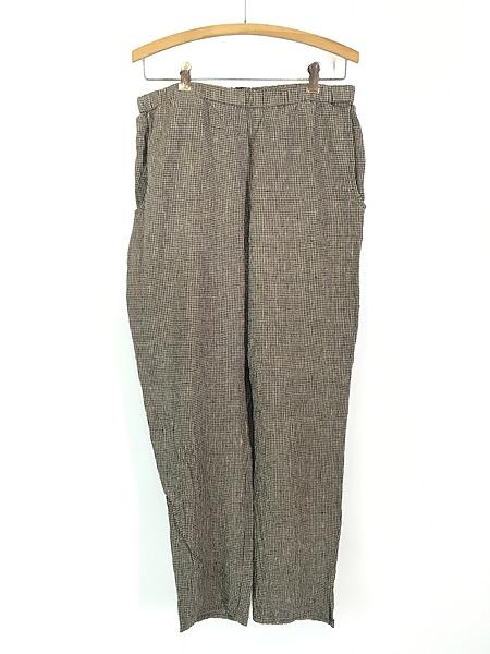 古着 90s FLAX 「LIFE IS CHOISE」 ブラック チェック リネン イージー テーパード パンツ ポケット付 Sの通販は