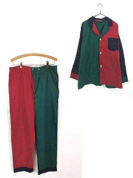古着 90s DIPLOMAT クレイジー パターン 開襟 コットン パジャマ シャツ & パンツ セットアップ L