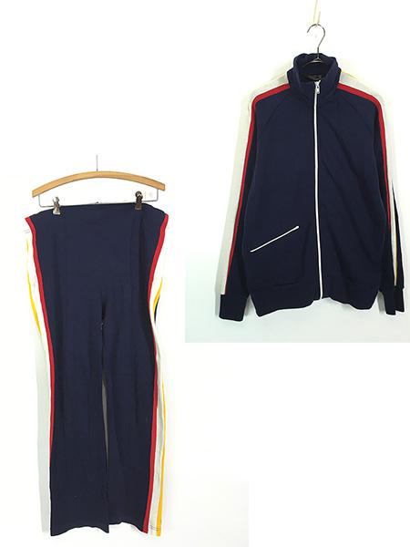 古着 70s JC Penney サイドライン レトロ アクリル ジャージ トップ & センタープリーツ パンツ セットアップ M