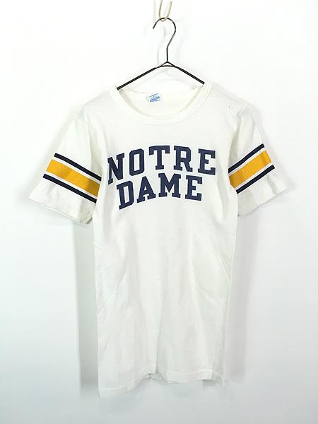 古着 70s USA製 Champion 「NOTRE DAME」 2段 カレッジ 染込み アームライン WIN Tシャツ S 古着