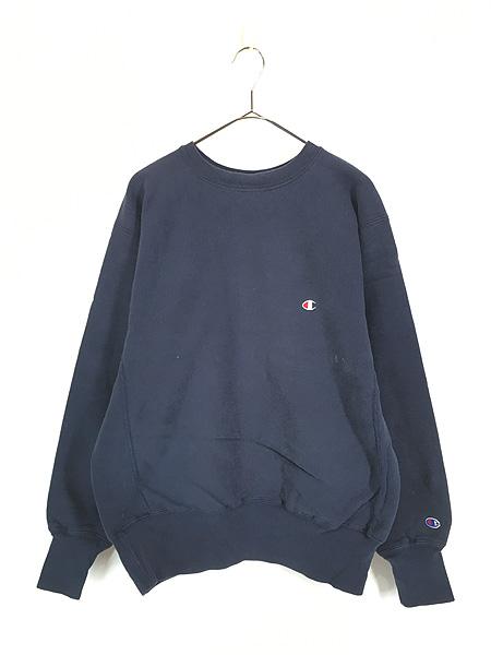 古着 90s USA製 Champion Reverse Weave ワンポイント リバース スウェット 紺 L 古着