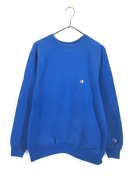 古着 90s USA製 Champion Reverse Weave ワンポイント リバース スウェット 青 XL(18-20) 古着