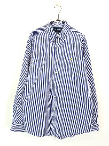 古着 90s Ralph Lauren 「CLASSIC FIT」 白×青 ストライプ BD シャツ L 古着の通販は 6,050円